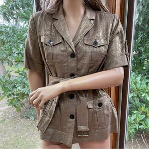 Michael KORS Military Safari Jacket Gold Beige 10P